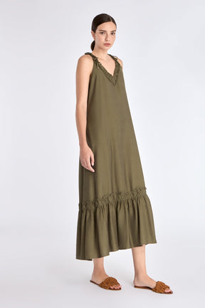 Blake Ruffle Detail Maxi Dress | Olive