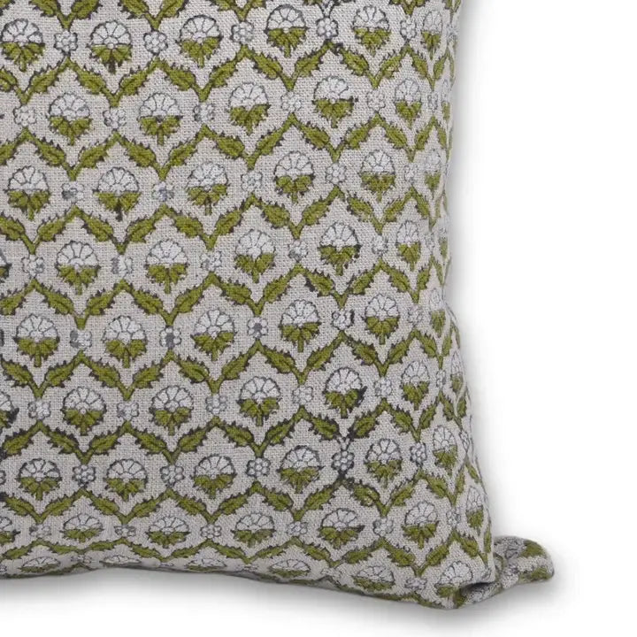 Floral Block Print Thick Linen Room Cushion Cover - Madhuvan