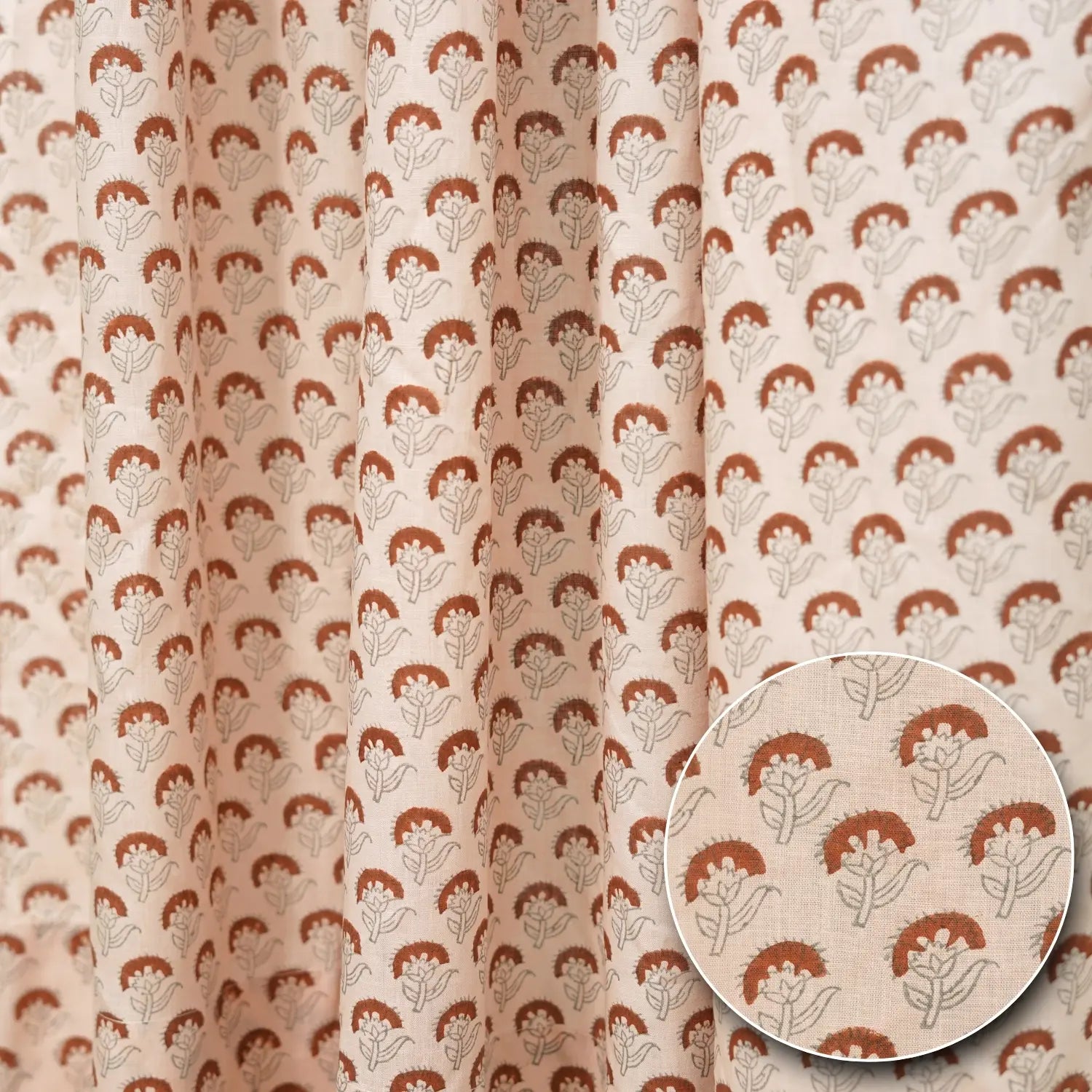 Artistic Block Viscose Colored Linen Curtain - Juju Flower