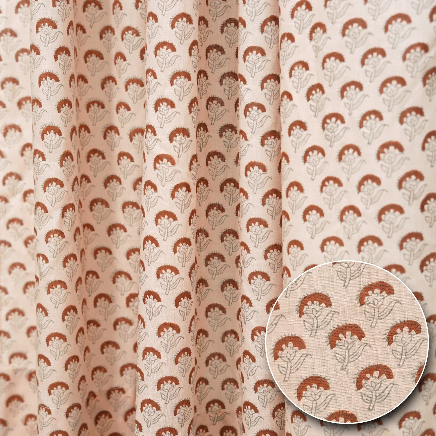 Artistic Block Viscose Colored Linen Curtain - Juju Flower