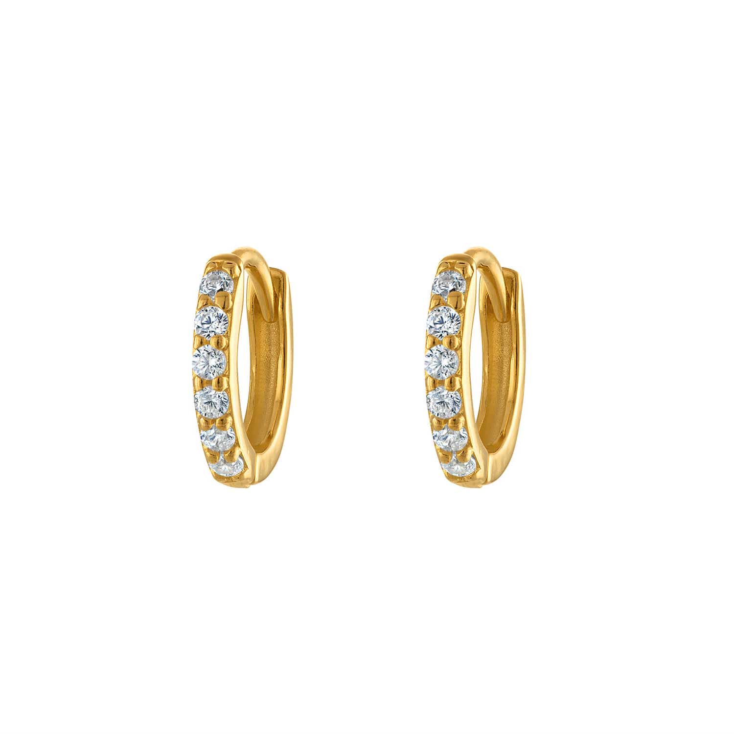 Gold Pavé Seven Mm Huggie Hoop Earring