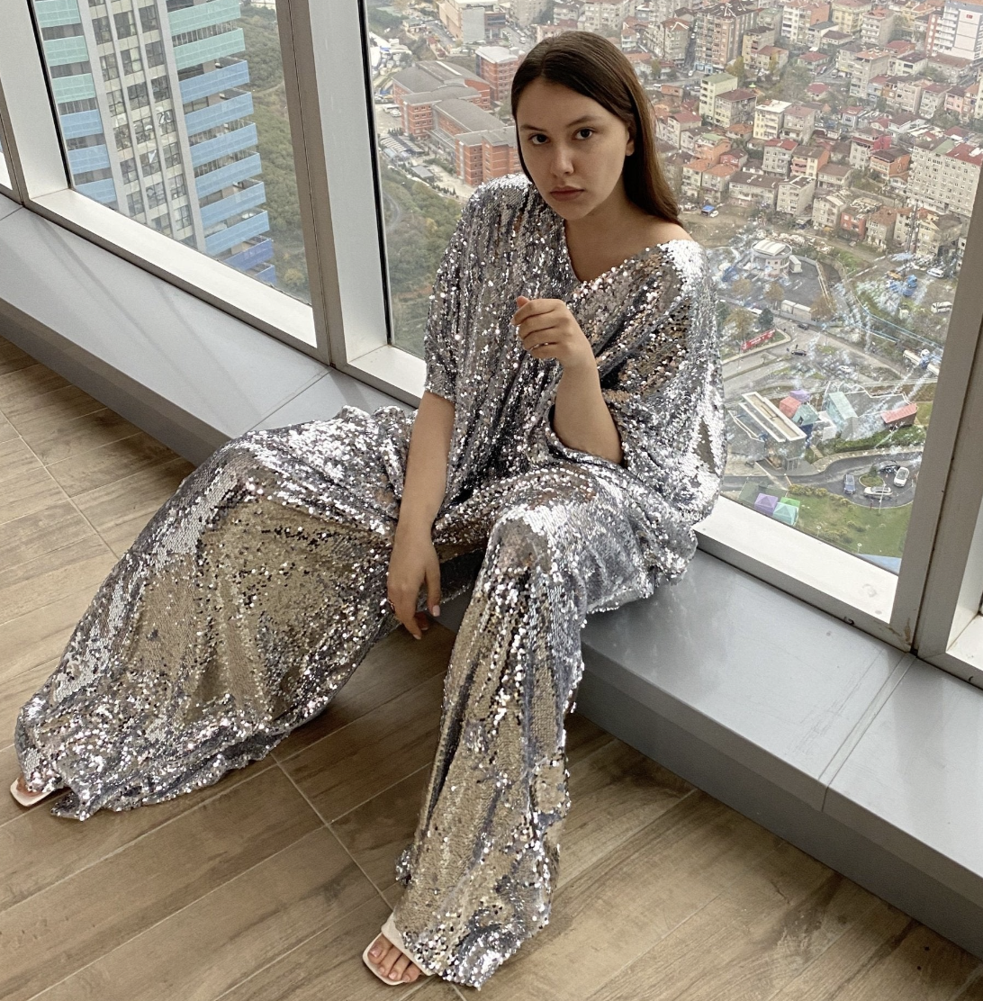 Wide Leg Sequin Palazzo Jumpsuit