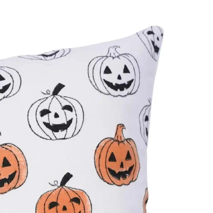 Decorative Handmade Block Printed Thick Cotton White Pillow Cover - Pumpkin
