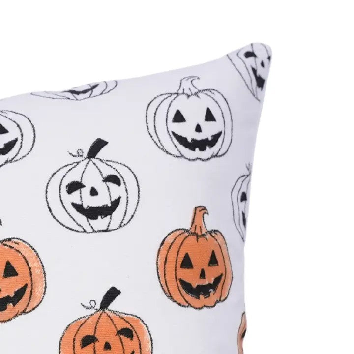 Decorative Handmade Block Printed Thick Cotton White Pillow Cover - Pumpkin