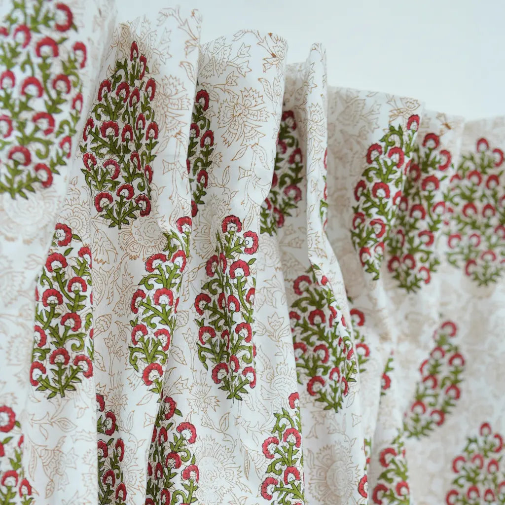 Gudhal Semi Sheer Floral Block Print Linen Curtain