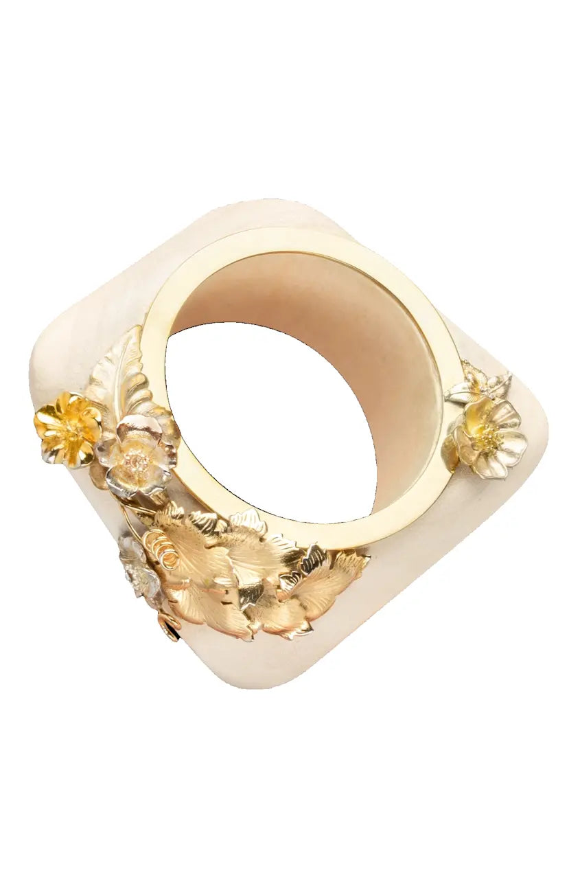 Floral Chunky Wood Bangle