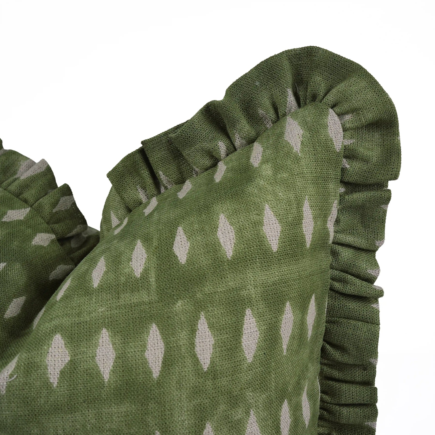 Handmade Green Block Print Thick Linen Pillow Cover - Omji
