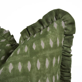 Handmade Green Block Print Thick Linen Pillow Cover - Omji
