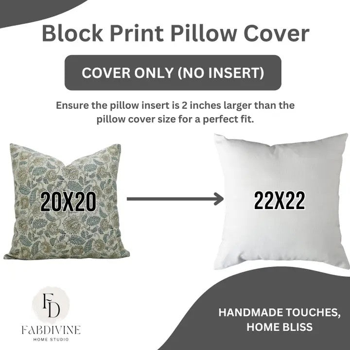 Unique Block Print Linen Blend Pillow Cover - Mandakini