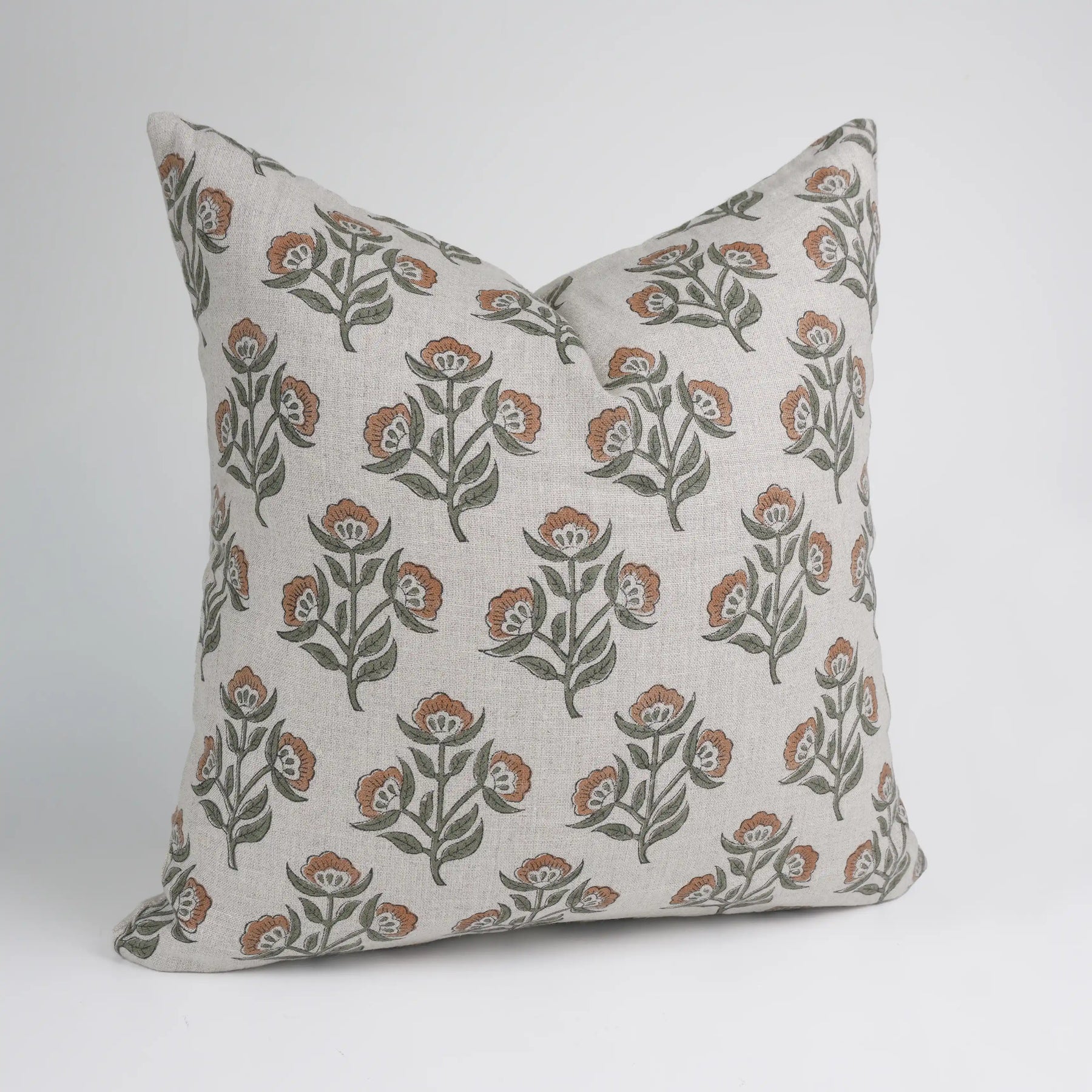 Floral Blockprint Pure Linen Pillow Cover - Bael Patra