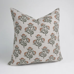 Floral Blockprint Pure Linen Pillow Cover - Bael Patra