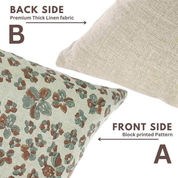 Traditional Block Print Thick Linen Cushion Cover - Saundrya