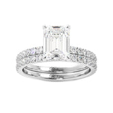 Emerald Cut Hidden Halo Engagement Ring Set
