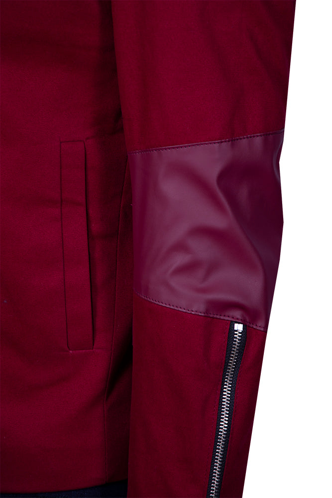 Red jacket with synthetic