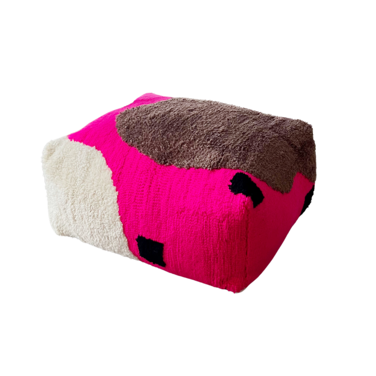 Abstract Tufted Floor Cushion in Hot Pink