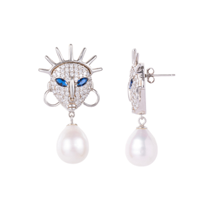 Ìdòlá Large Earrings with Gemstone Eyes and Pearl Drop