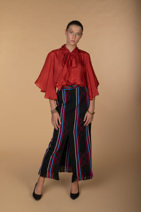 AMINA, Black Kente pencil skirt with front slit