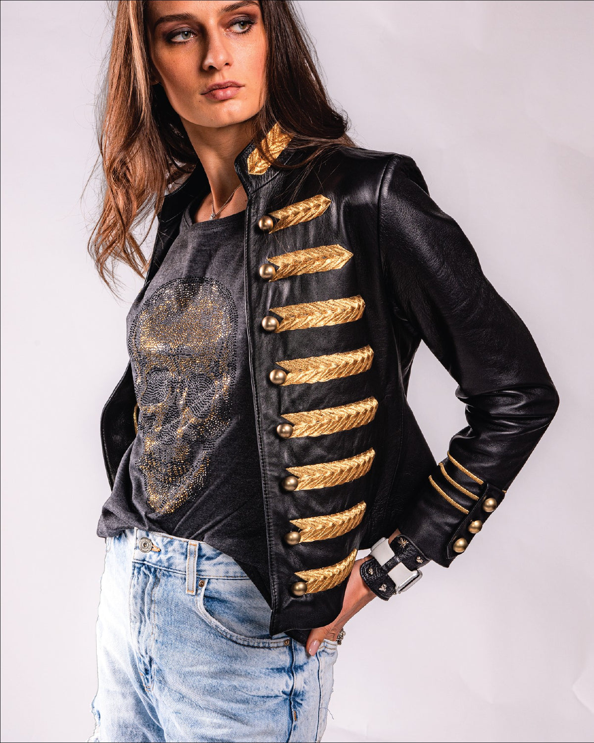 Black Lambskin Military Embellish Blazer