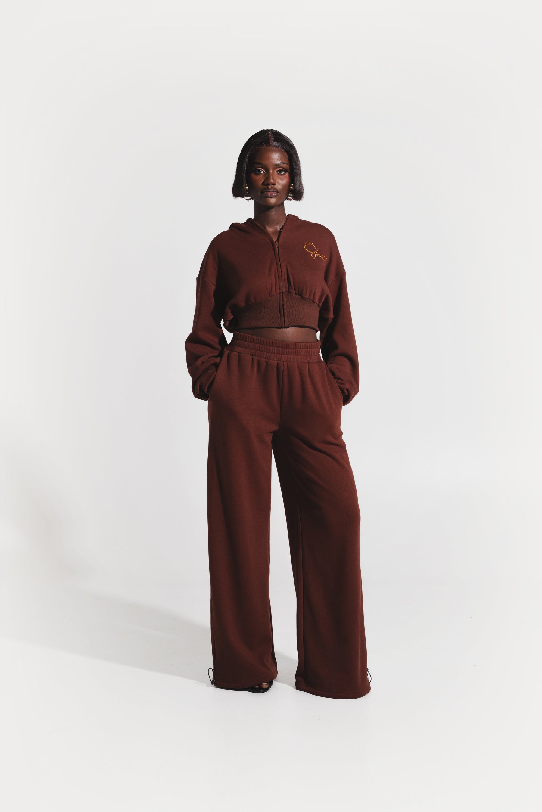 OFUURE Plush fleece Hoodie SET in BROWN