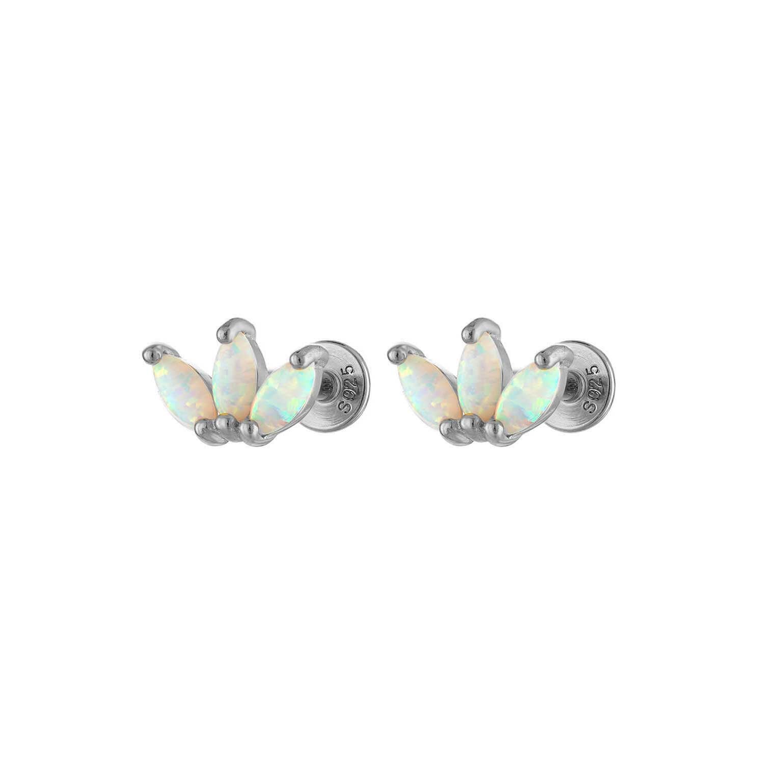 Peacock Opal Flatback Silver Earring