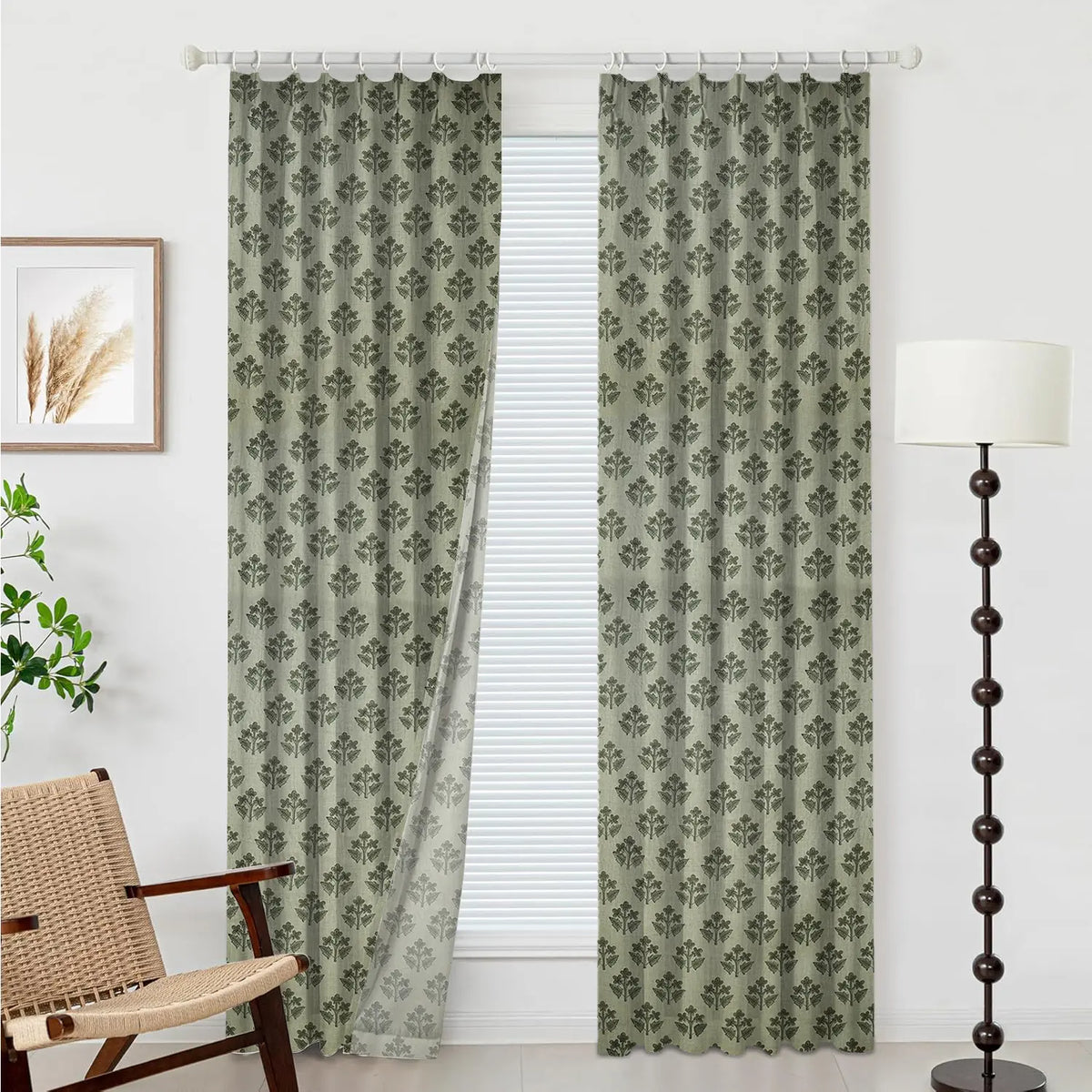 Bold Block Printed Pure Linen Pleated Curtain - Chahat