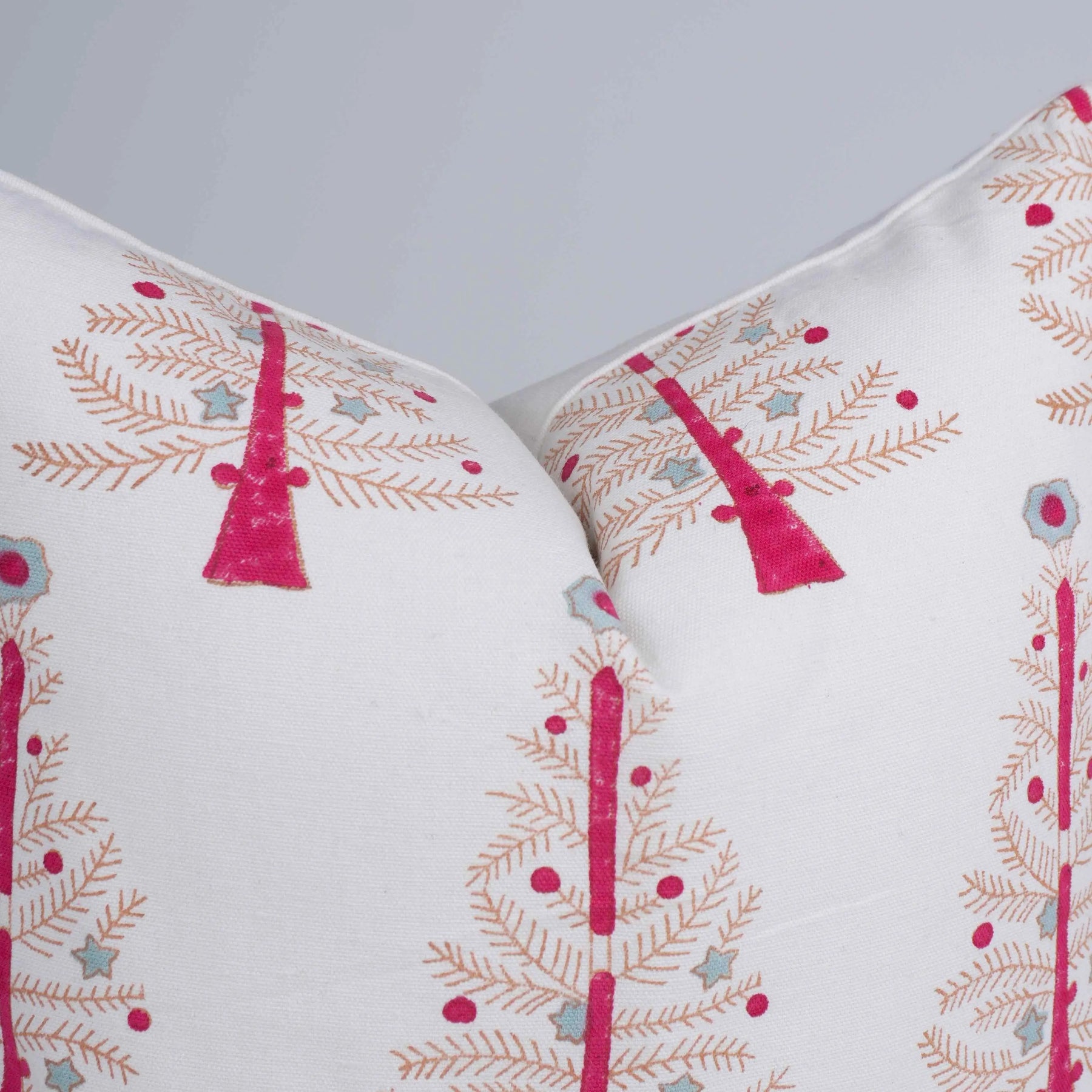 Hand Block Printed Cotton Pillow Cover for Sofa - Christmas Tree Pillow