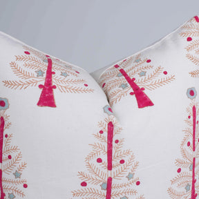Hand Block Printed Cotton Pillow Cover for Sofa - Christmas Tree Pillow