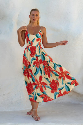 Sea Dreamer Strappy Midi Dress - Red Hibiscus