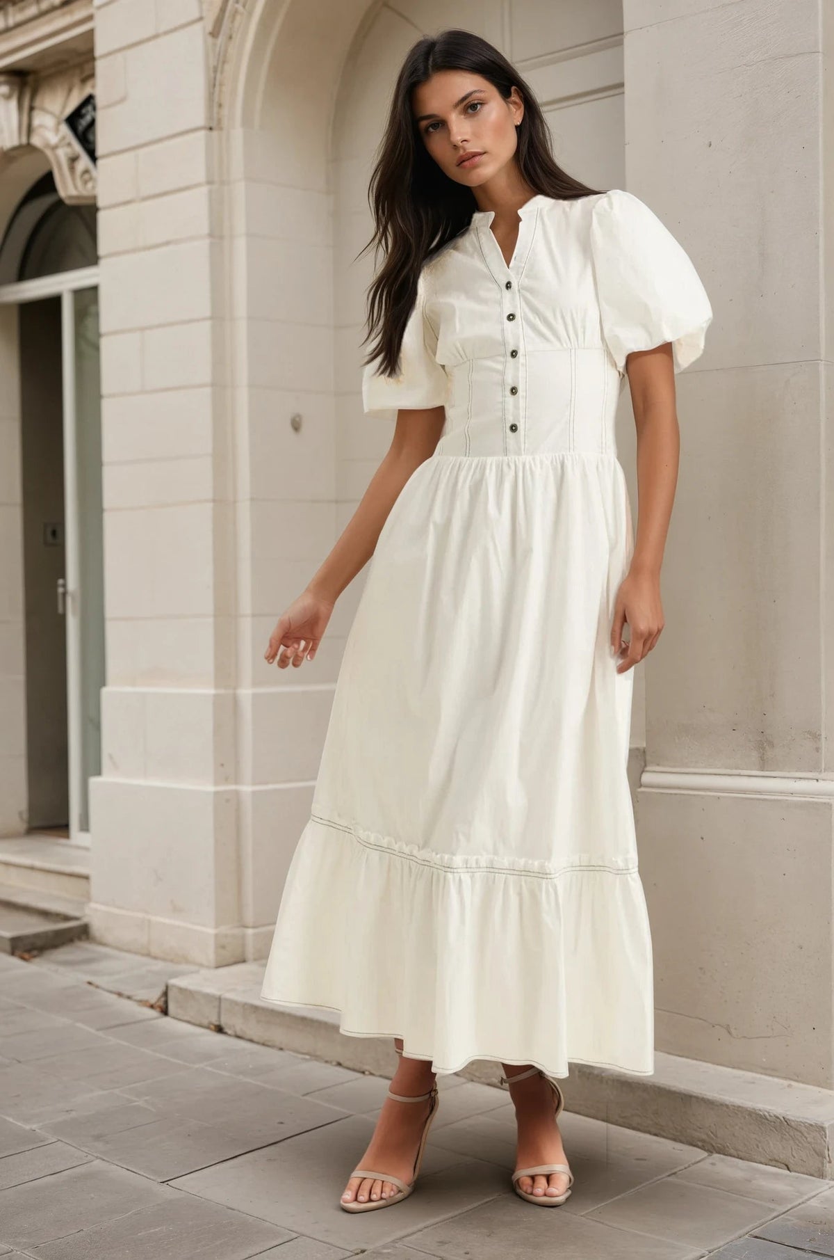 Salome midi puff sleeve dress