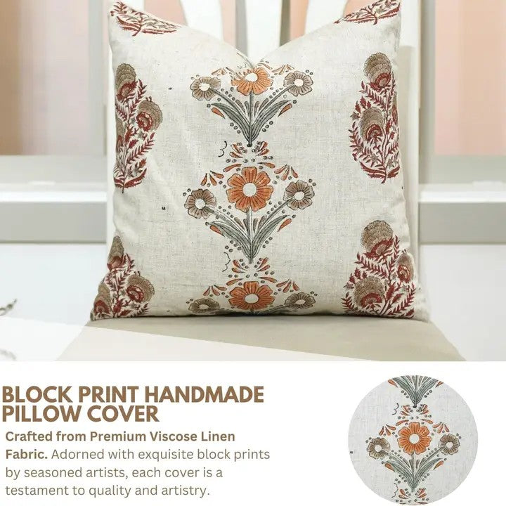 Natural Hand Block Printed Desgin Viscose Linen Pillow Cover - Vanshika Mohini