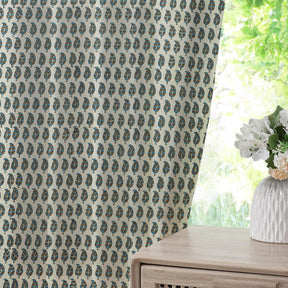 Hand Block Print Pure Linen Pleated Curtain - Lil Paisley