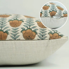 Unique Block Print Linen Blend Pillow Cover - Lotus