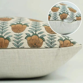 Unique Block Print Linen Blend Pillow Cover - Lotus