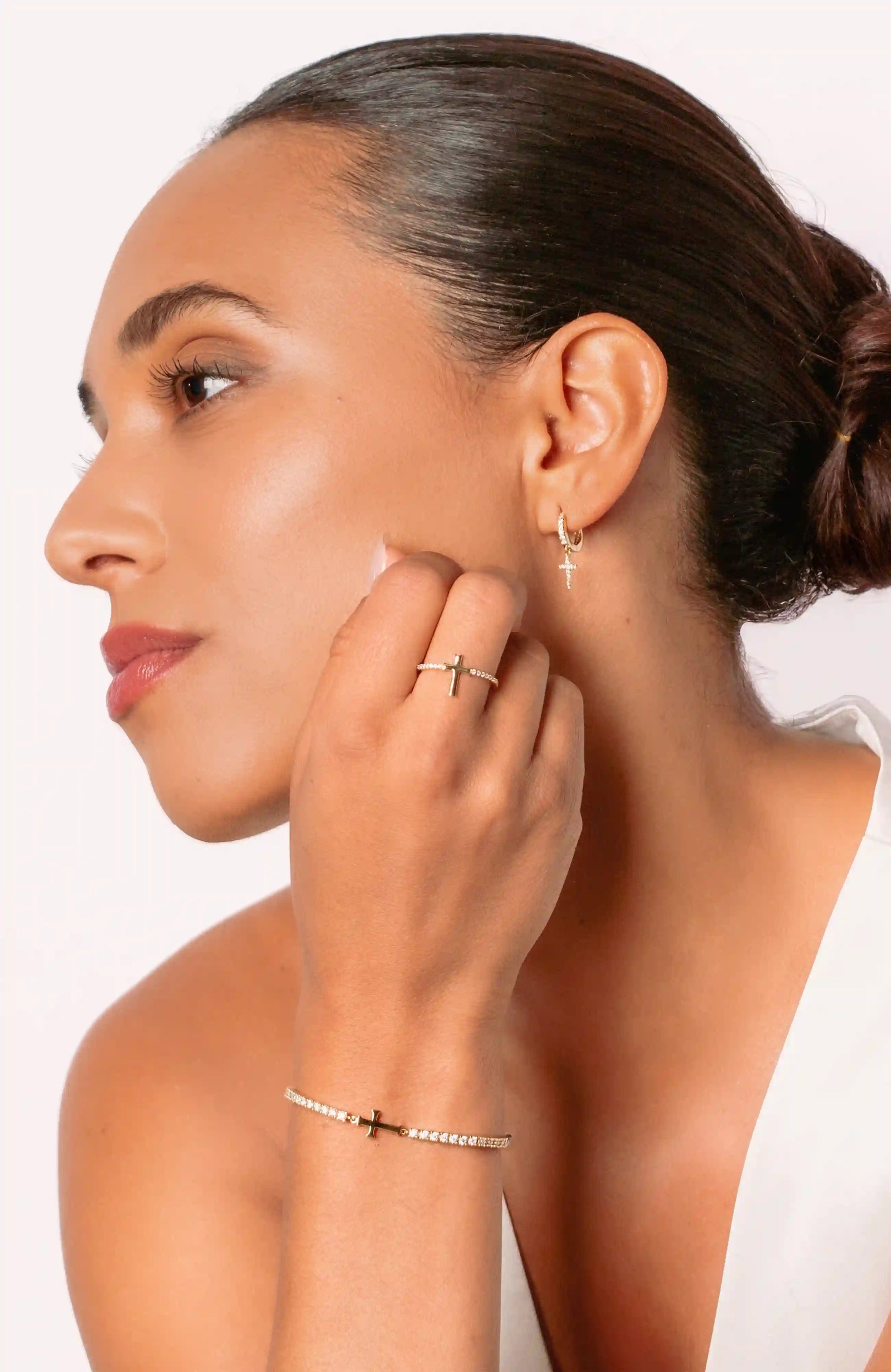 Luminous Pavé Cross Huggie Hoop Earrings