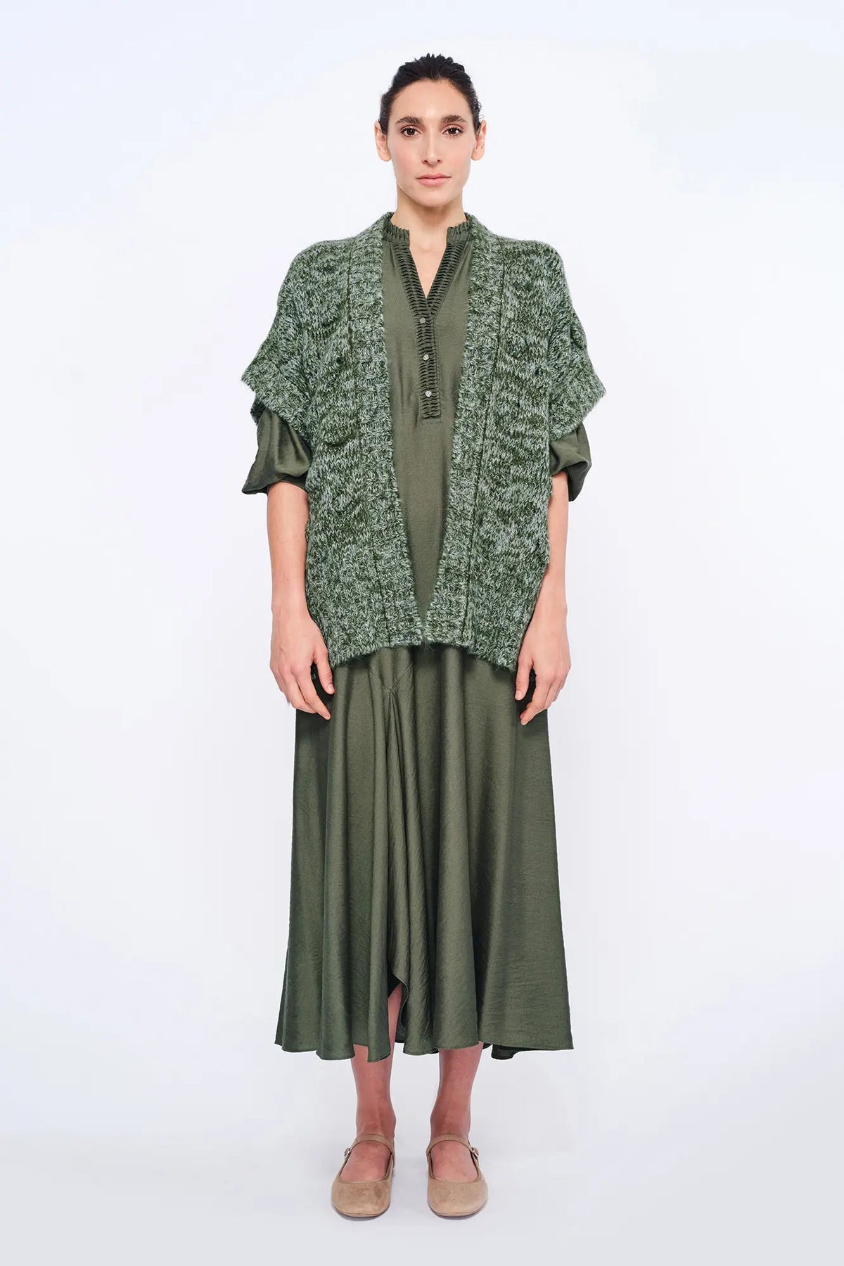 Dayana Alpaca Fringe Poncho | Olive Melange