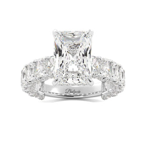 Radiant Cut Iced Out Engagement Ring With Radiant Cut Side Diamonds