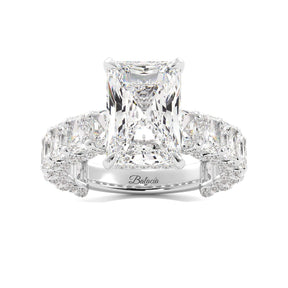Radiant Cut Iced Out Engagement Ring With Radiant Cut Side Diamonds