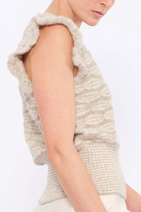 Beca Crochet Sleeve Alpaca Vest | Beige Melange