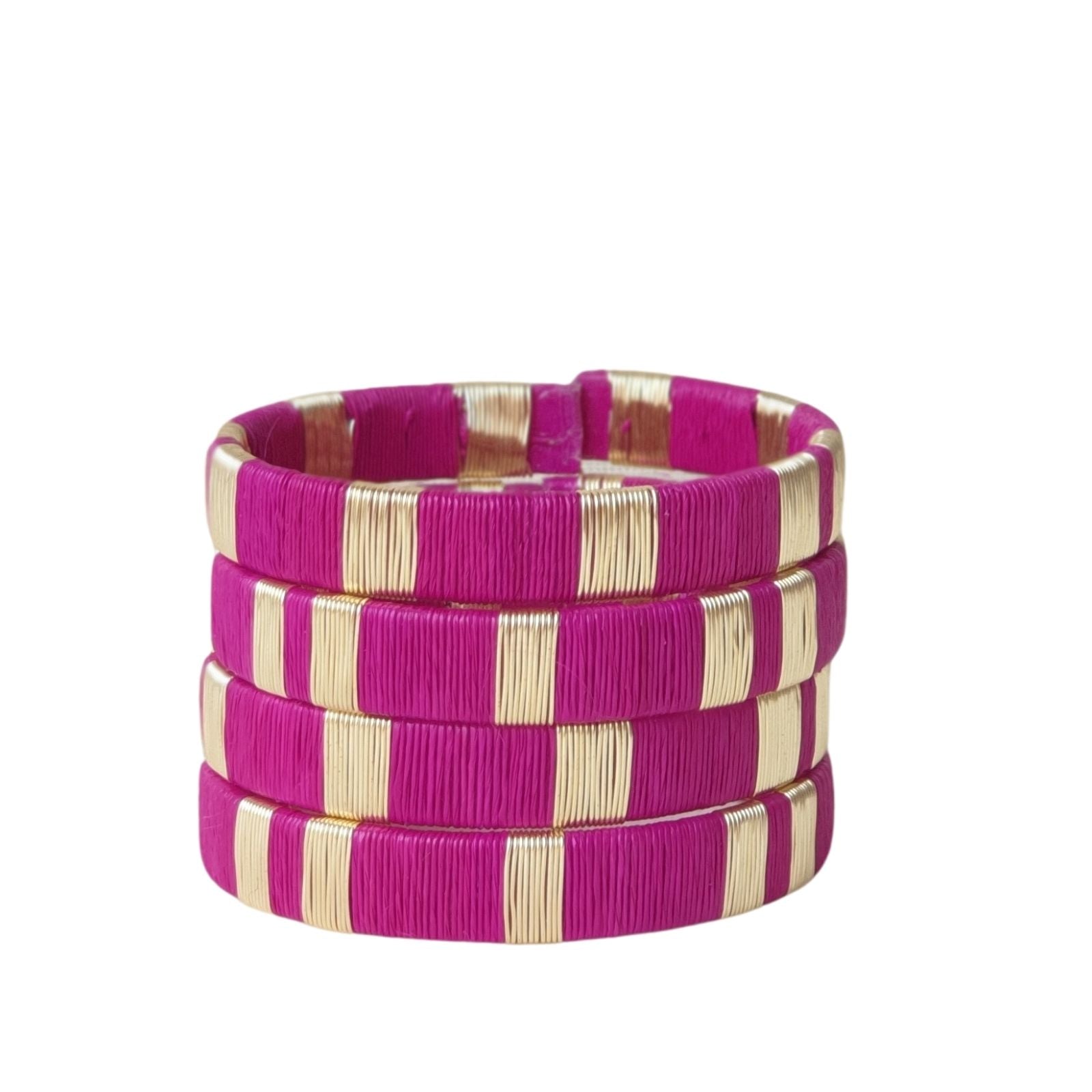 Fuschia Pink -14K Gold Bangle Set (3)