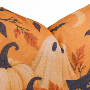Spooky Season Linen Lumbar Pillow Cover - Ghost Black Cat
