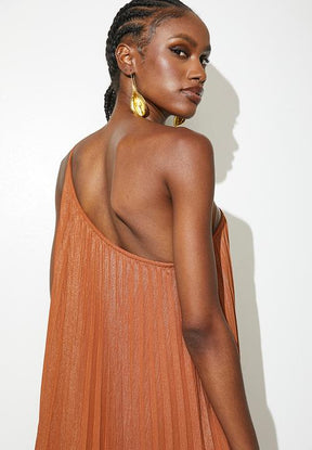 Asymmetric pleated kaftan dress - caramel