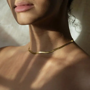 Gold Herringbone Thin Minimalist Necklace