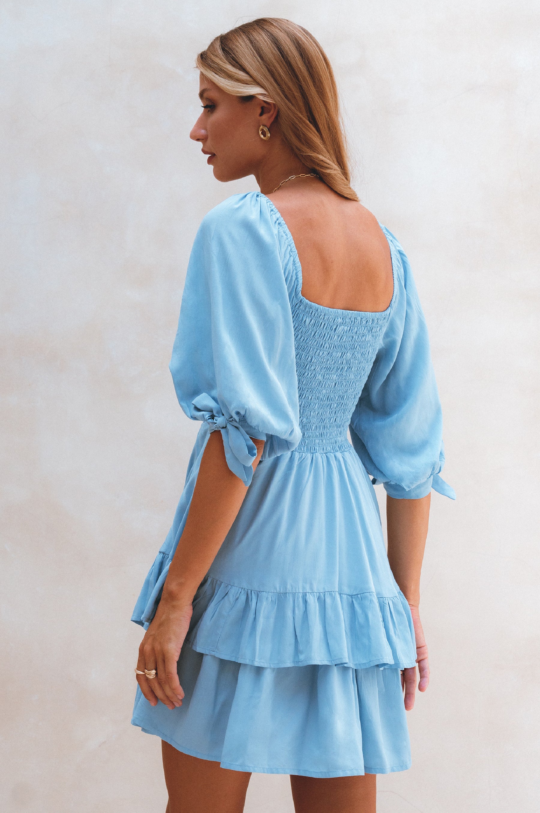 Cha Cha Ruffle Mini Dress Soft Blue