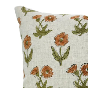 Floral Hand Block Print Boho Viscose Linen Pillow Cover- Kirti