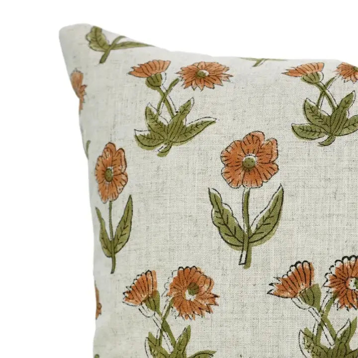 Floral Hand Block Print Boho Viscose Linen Pillow Cover- Kirti