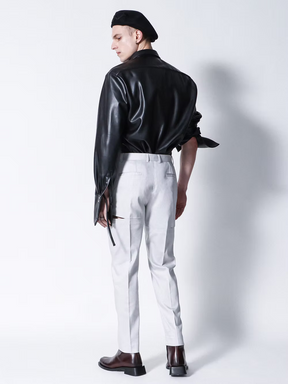Black Vegan Leather Long Shirt