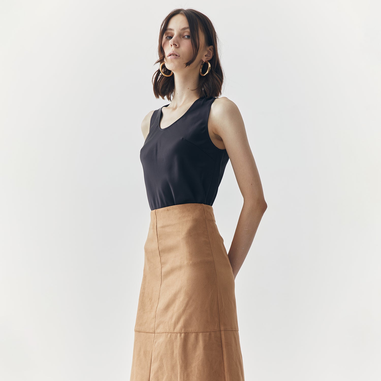 FERN SUEDE BROWN MIDI SKIRT