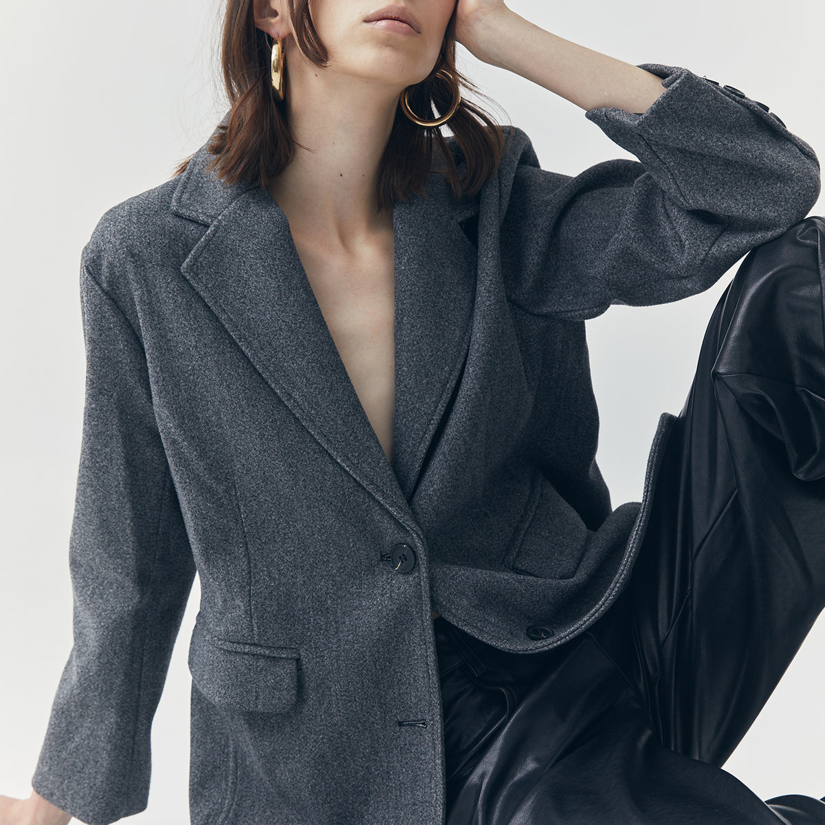 COLETTE GREY WOOL SINGLE BREASTED BLAZER