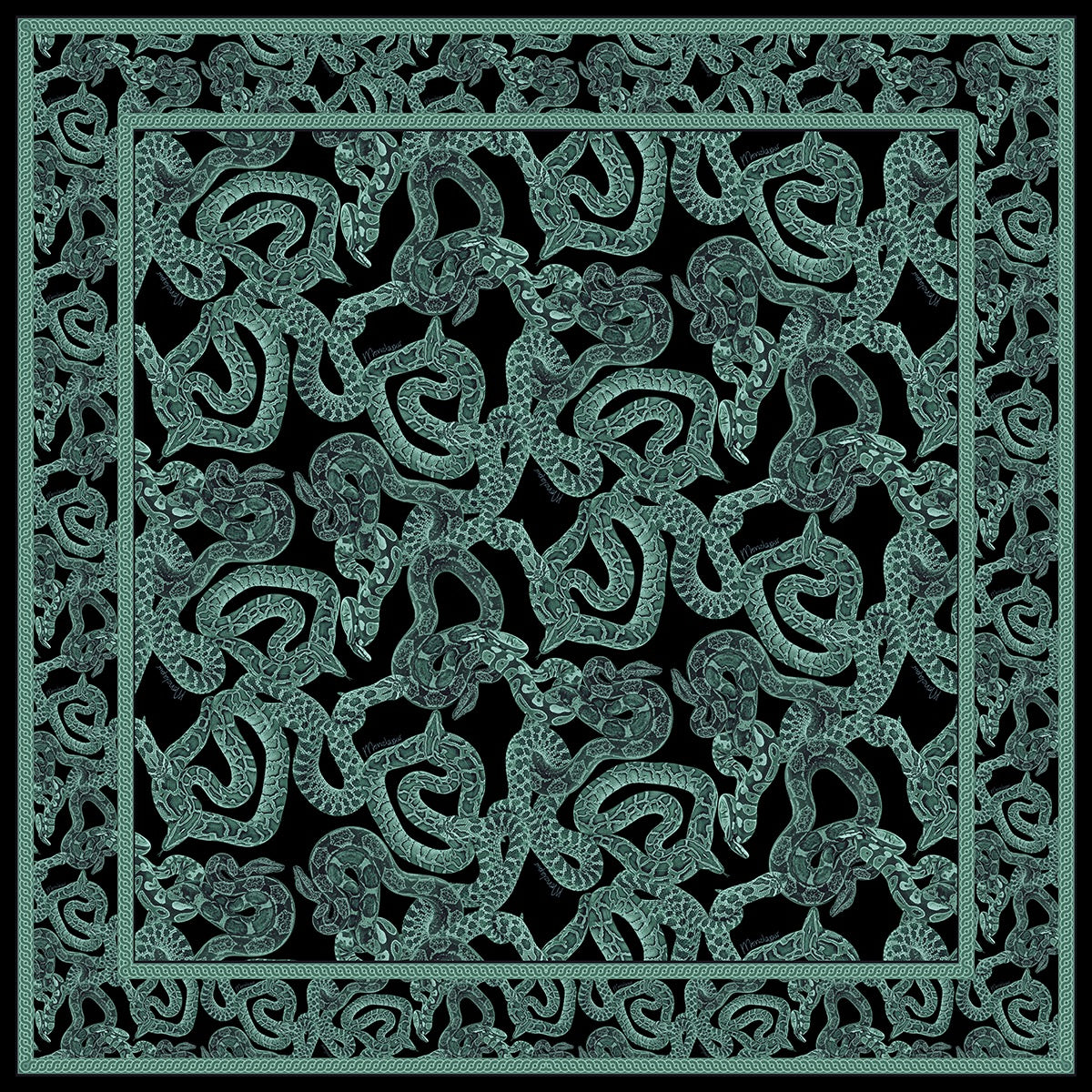Silk Serpent Noir Scarf - Large