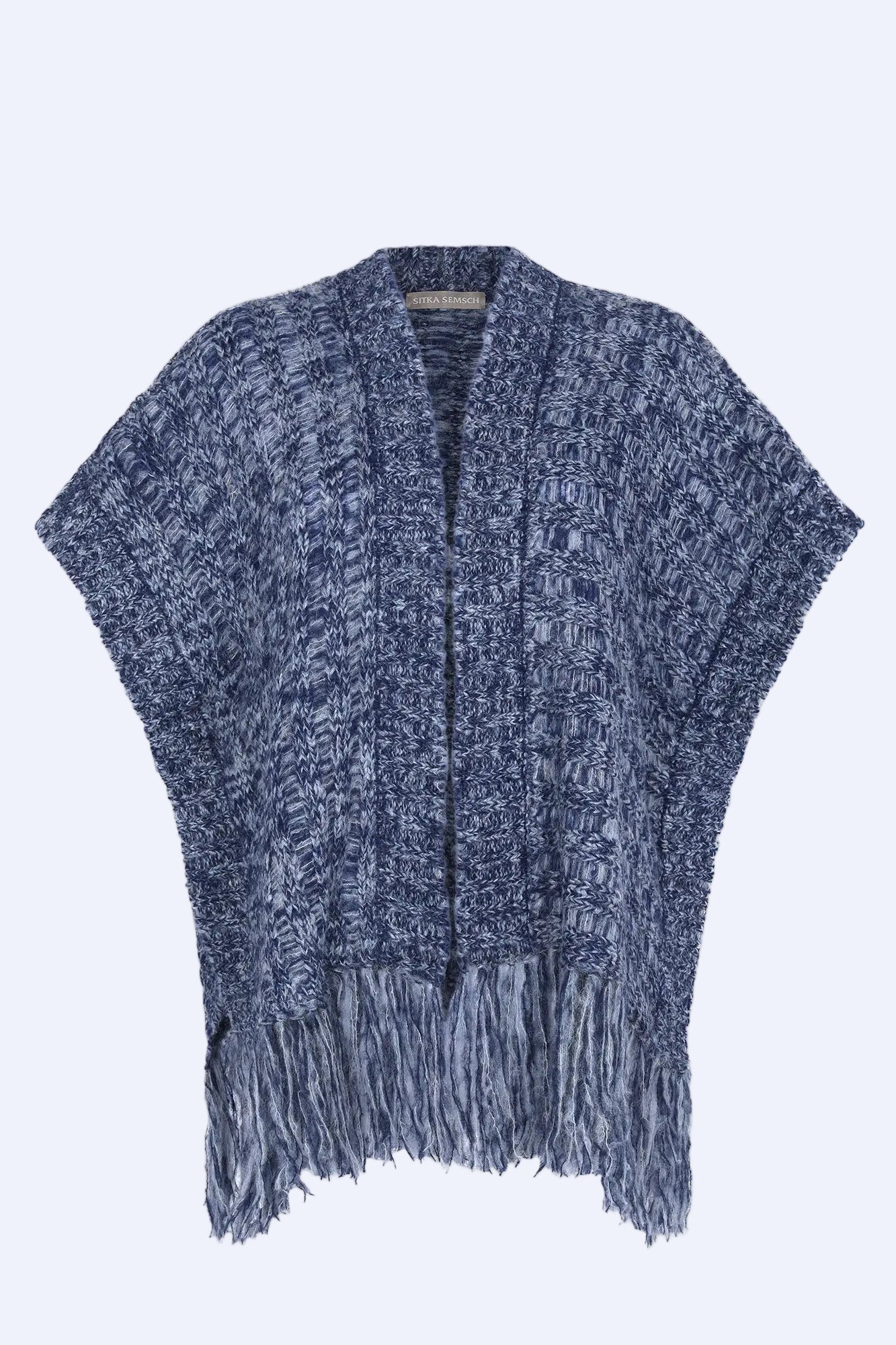 Amaris Alpaca Fringe Poncho | Navy Melange